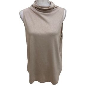 Leigh biege sleeveless envelop hem stretchy top mock neck size large